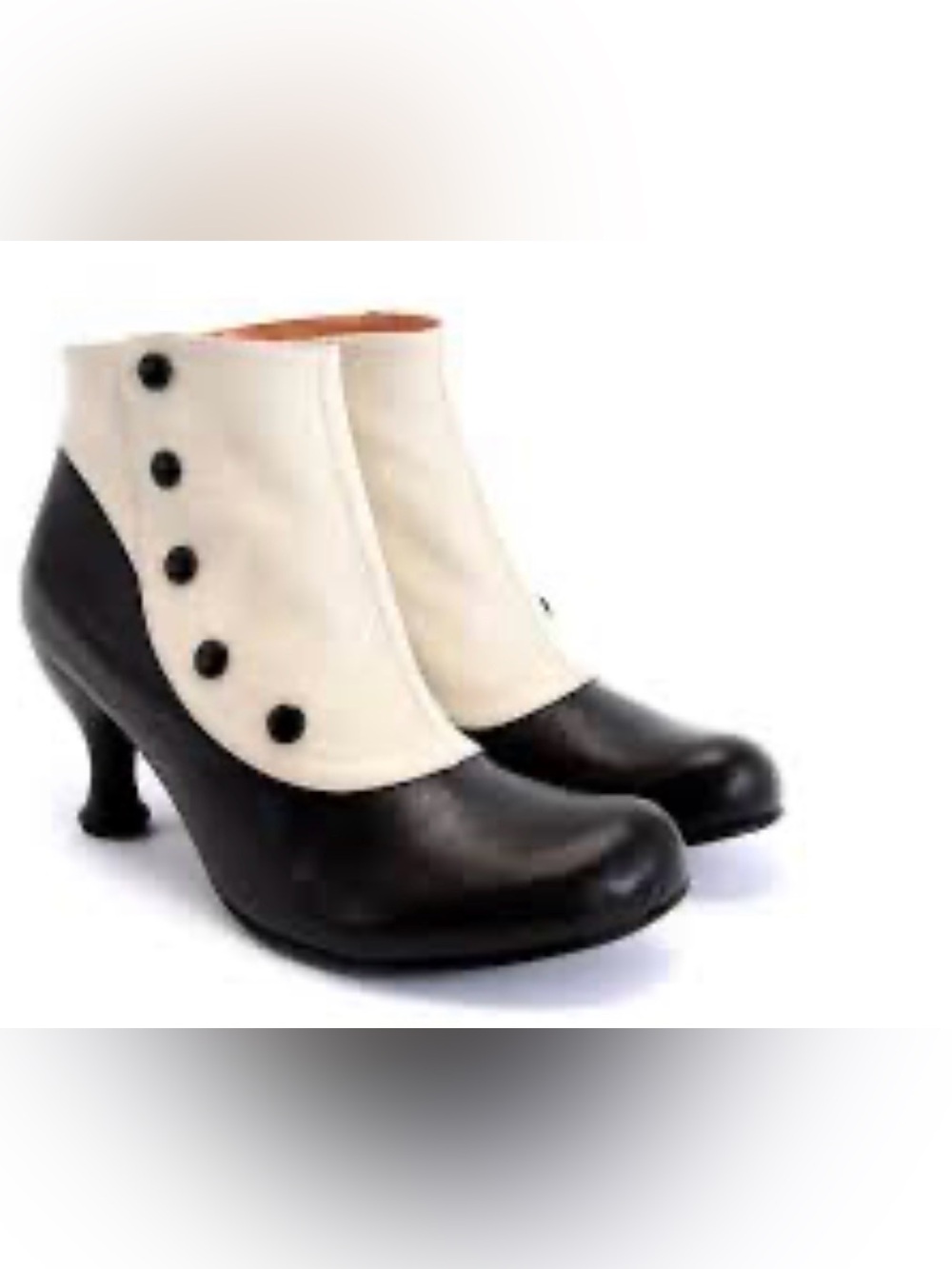 Fluevog EXCELLENT Bellevue Ida Clark black/beige leather button zip bootie- 10.5